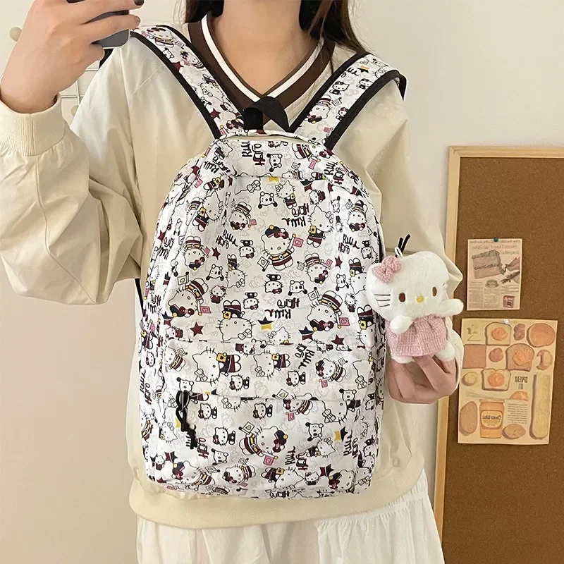 Sanrio HelloKitty Cute Cartoon Girl Duża pojemność Prosty styl college\'u Studenci Nastolatki Plecak kampusowy Plecak do szkoły średniej