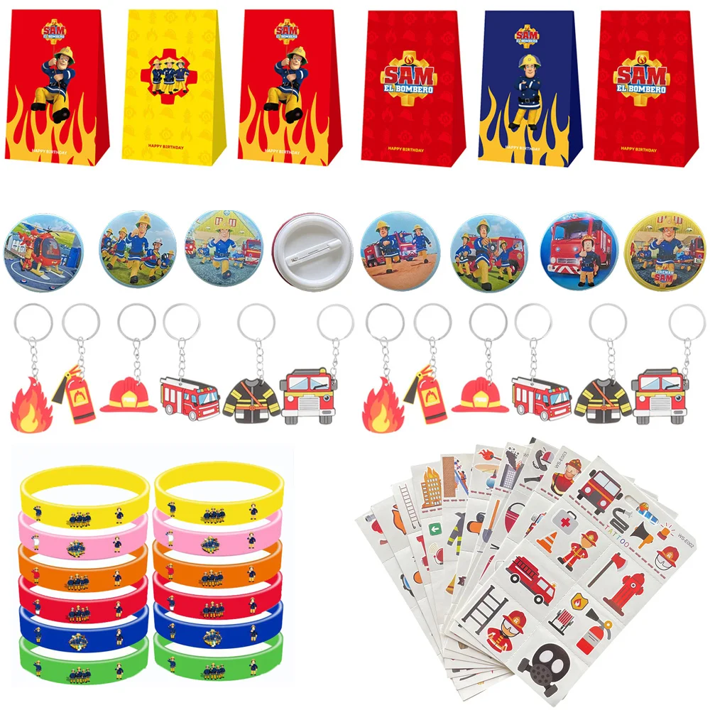 Fireman Sam Party Favors Goodie Bag Stuffers Firefighter Birthday Gifts Ornaments for Kids Fire Truck Keychains Bracelets Toy