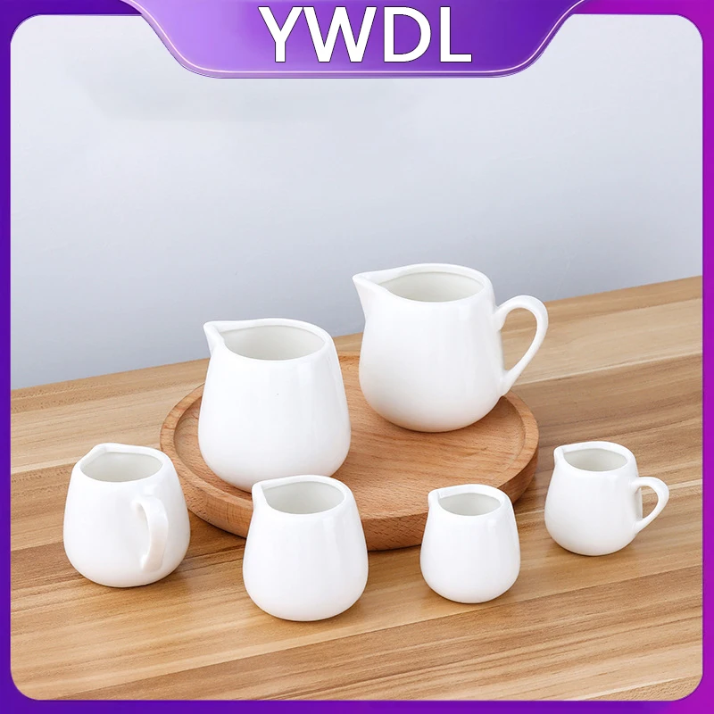 YWDL Mini Ceramic Milk Jug With Handle Espresso Coffee Cream Jugs Kitchen Sauce Cup Serving Pitcher White Milk Cup