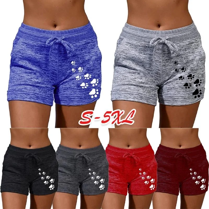 Women's Cat Claw Printed Yoga Shorts with Pockets High Waist Sports Stretch Shorts Elastic Waist Fitness Running Shorts
