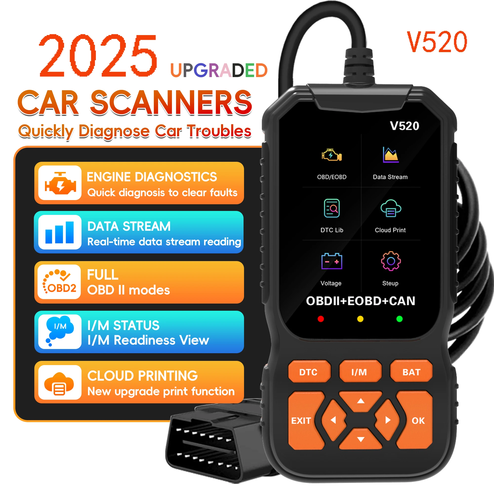 

For OBD2 Scanner Diagnostic Tool Professional Enhanced Check Engine Fault Code Reader Reset OBDII EOBD Car Diagnostic Scan Tools