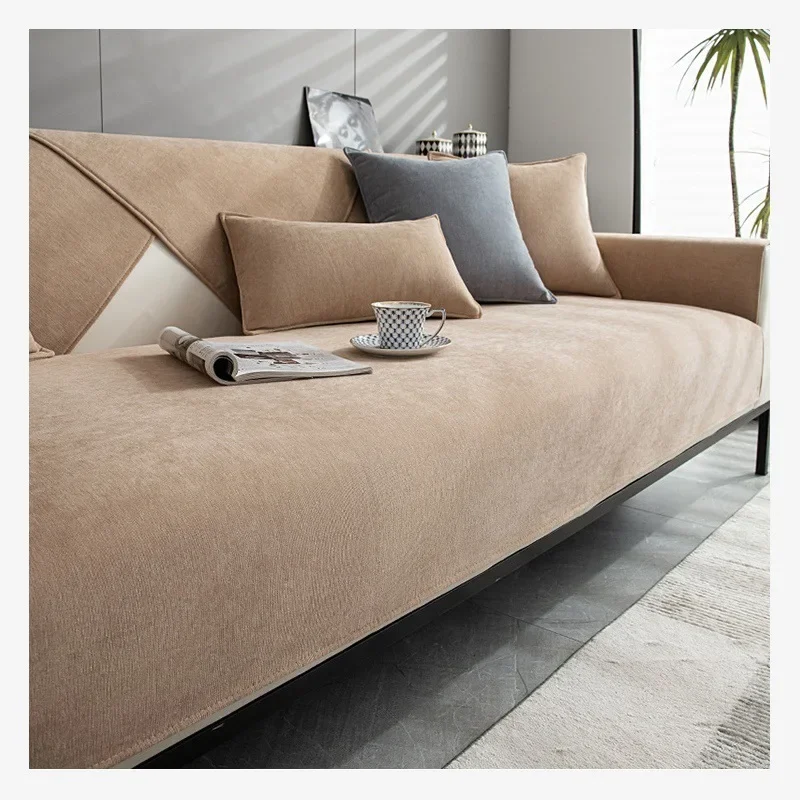 Chenille Solid Color Sofa Cover Universal Non-Slip Couch Cover Towel Sofa Protective Mats Living Room Decoration Sofa Cushion