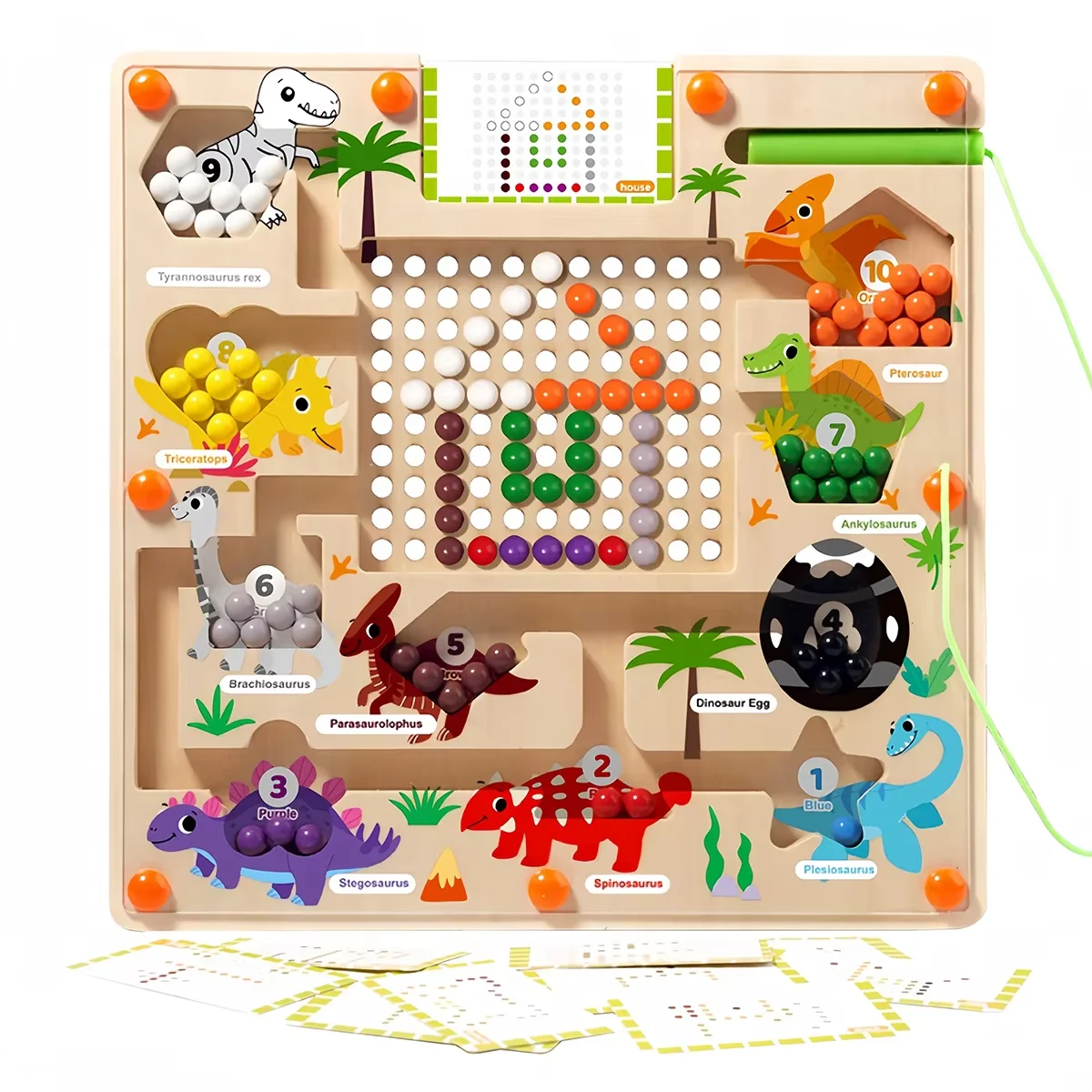 Custom Children's Wooden Dinosaur Theme Magnetic Color and Number MazeBoard Game Educational Gift Toys for Kids