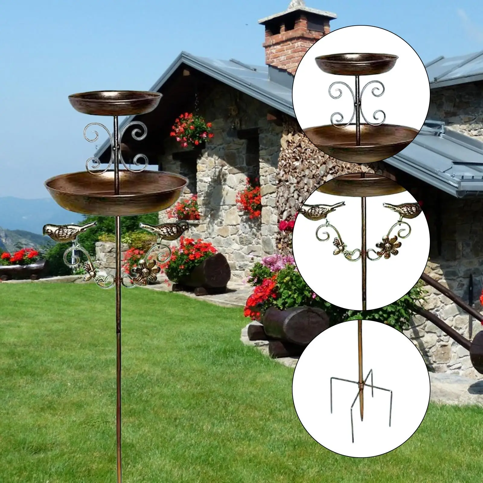 Bird Bath Bowl Outside Bird Feeder Tray Tall Iron Garden Bird Drinker for Balcony Backyard Housewarming