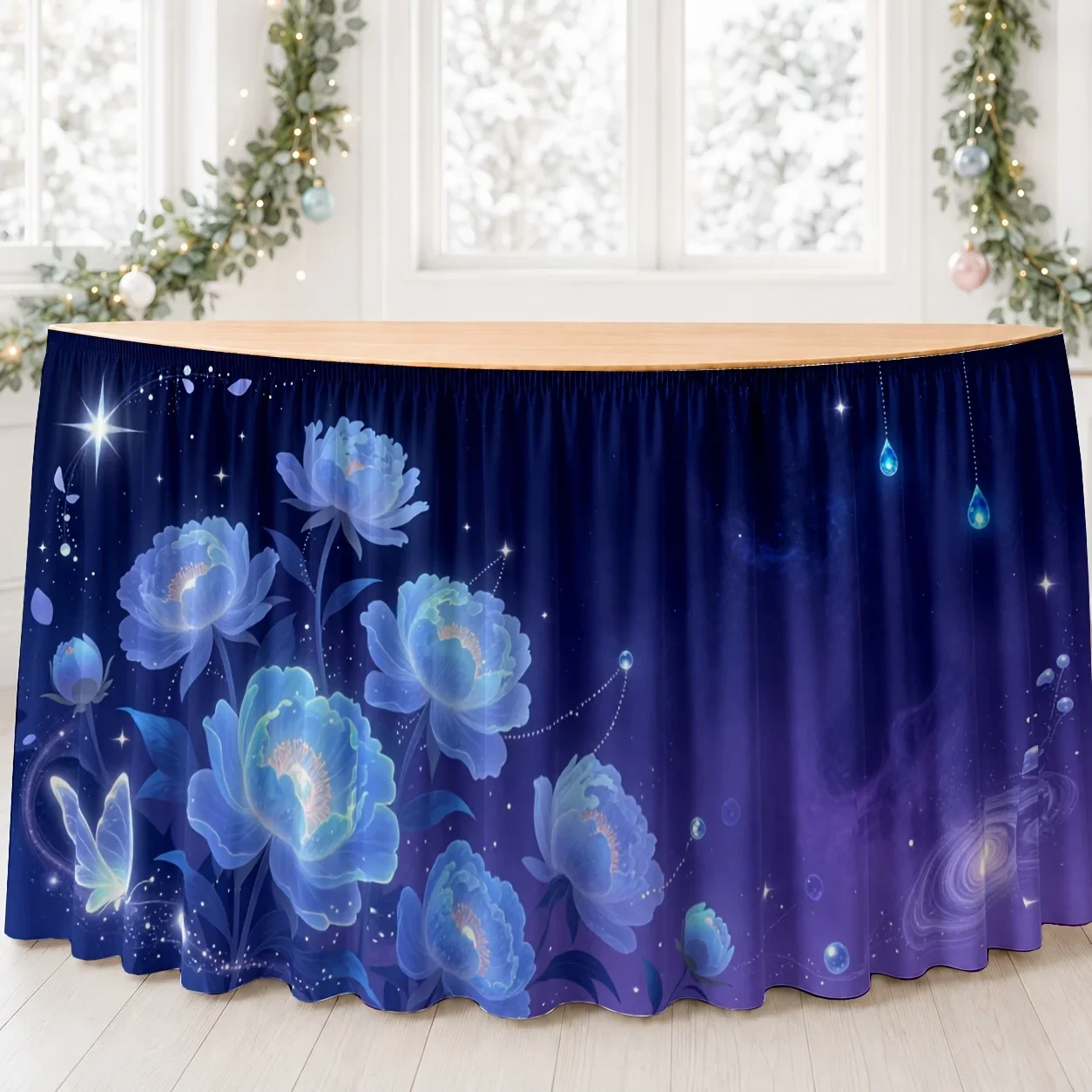 1 piece of floral galaxy print tablecloth for dining table, office, meeting, banquet and event use. Table cover.xzj