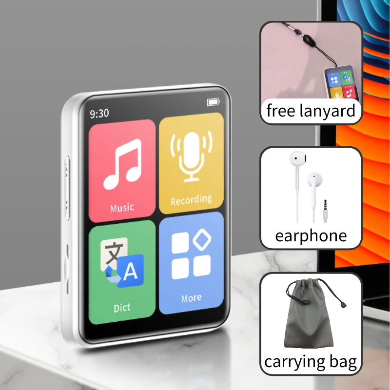 Buen mini reproductor de MP3 portátil, reproductor de música pequeño Bluetooth con pantalla táctil Walkman D2 para aprendizaje de estudiantes