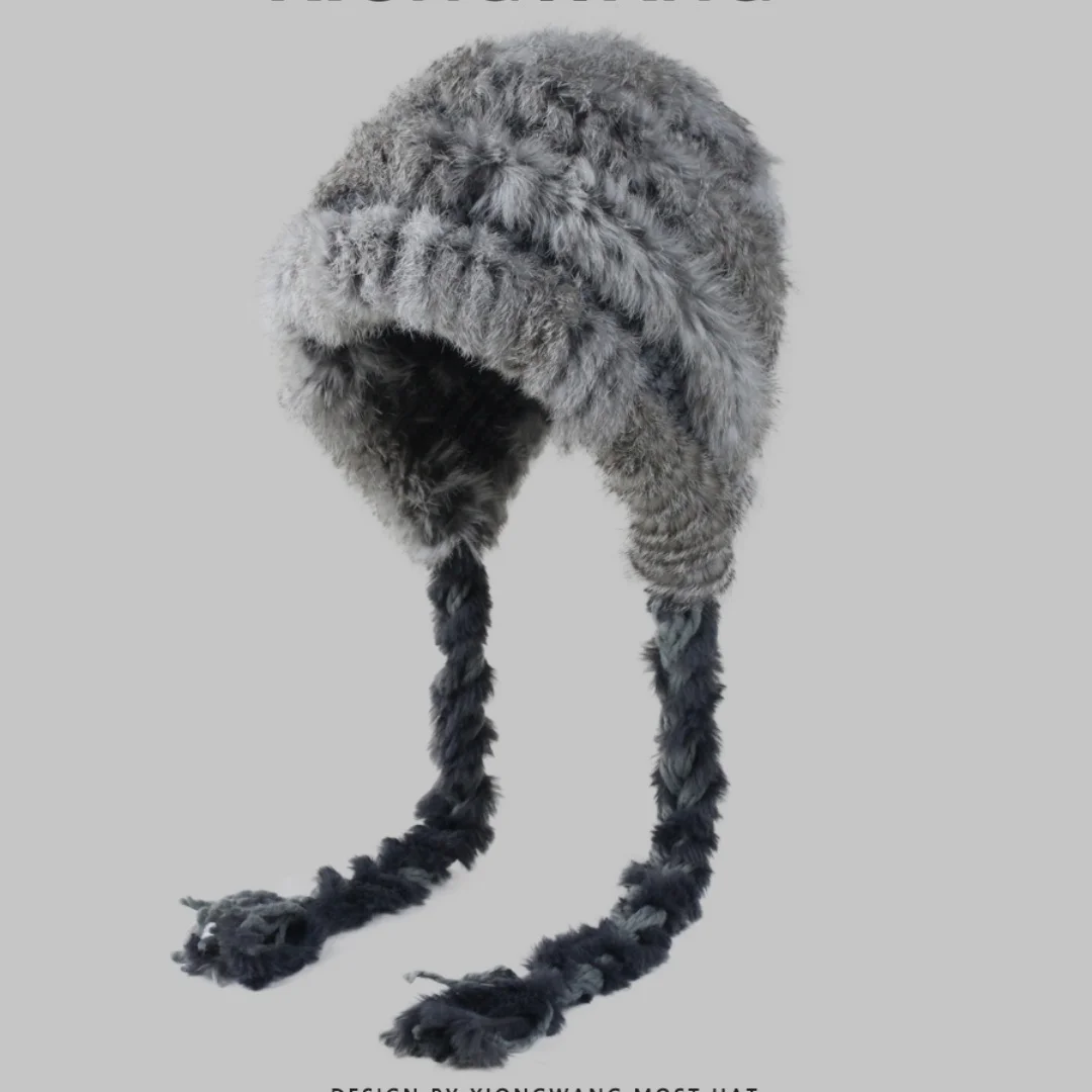 

Rabbit Hair Knit Earmuff Hat Autumn Winter Warm Fur Hat Women Outdoor Cold-Resistant Head Wrap Premium Luxury Holiday Gift