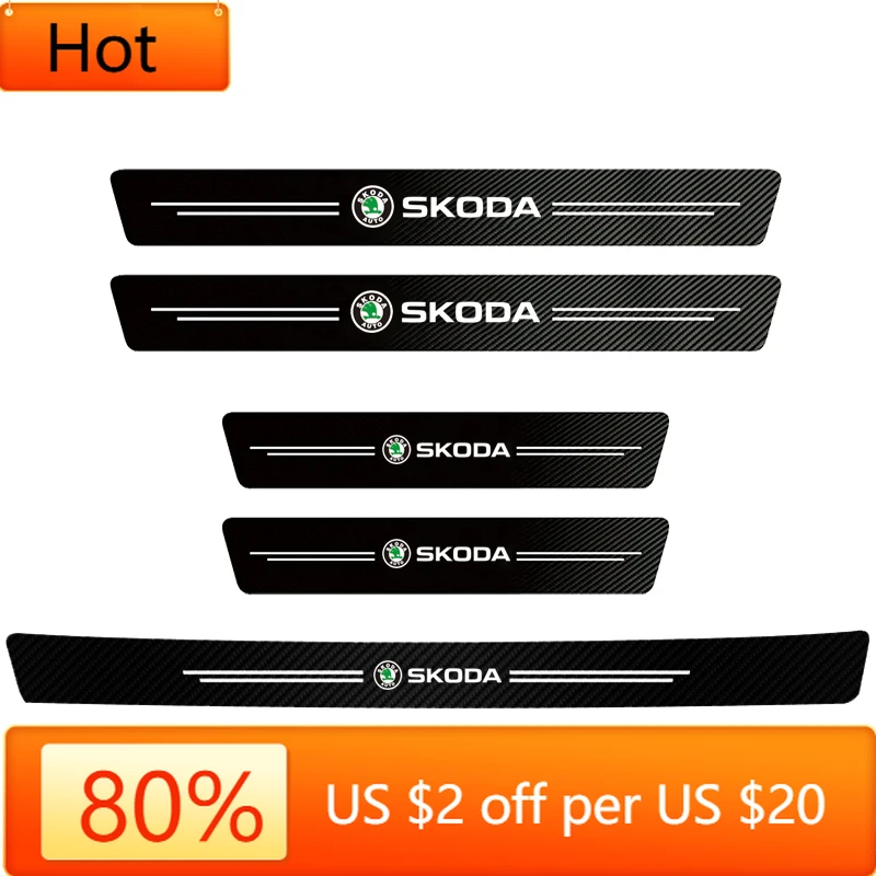 

For Skoda Car Sticker 2025 New Car Door Sill Protective Sticker Carbon Fiber Leather Threshold Strips for Skoda Fabia Superb Oct