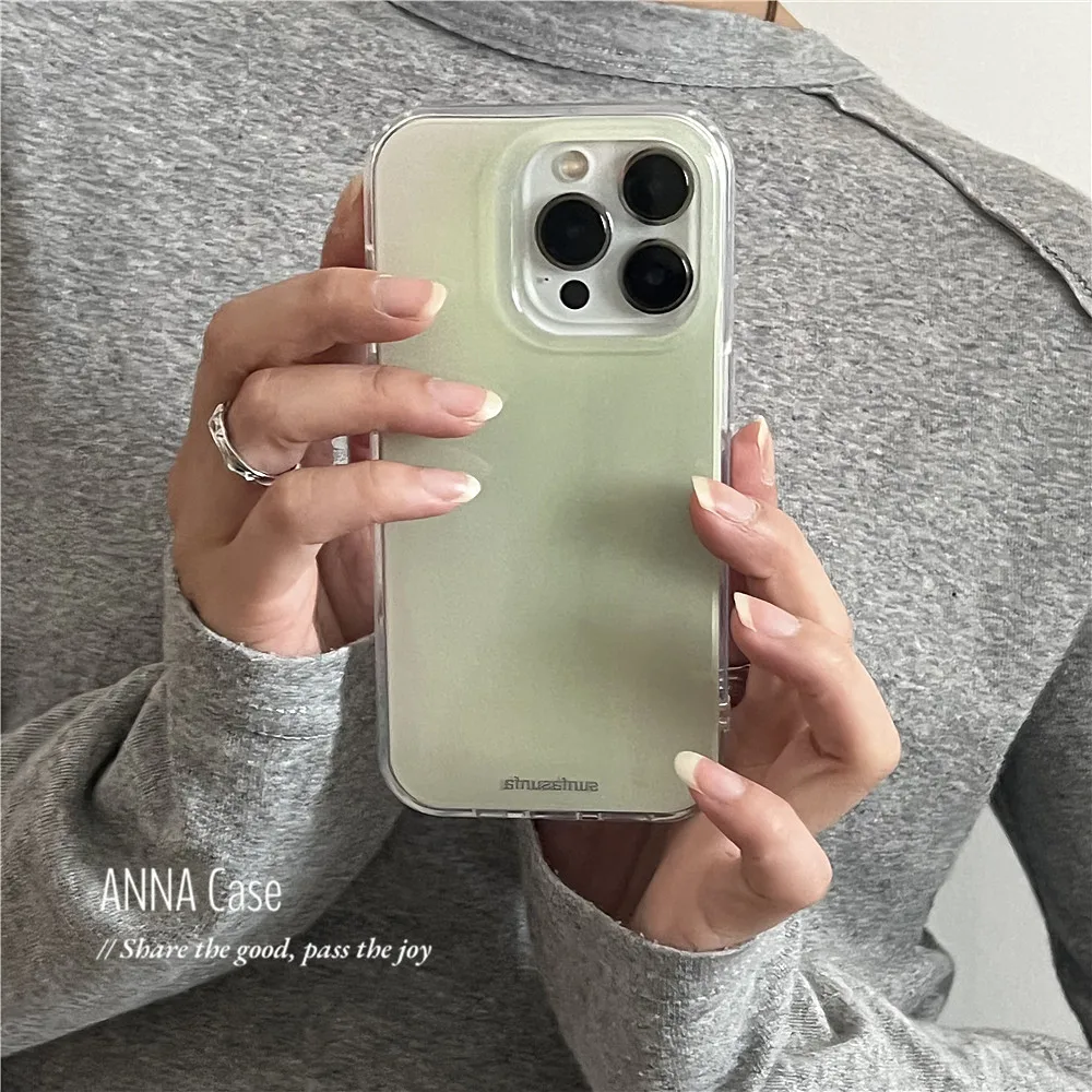 Korean Ins Fresh Light Green Y2K Phone Case For iPhone Ultra 18 Duo 17 Air 16 15 14 13 12 11 Pro Max 7 8 Plus XR XS MAX Cover