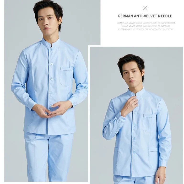 

Men Medical Coat Doctor Dentist Medical Uniform Stand Up Collar Nurse Tops Male Oral Beauty Salon Nursing Care Workwear Jacket