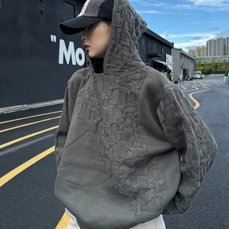 

American retro misplaced knitted design sense autumn and winter sweater men and women fashion brand sweater couple jacket