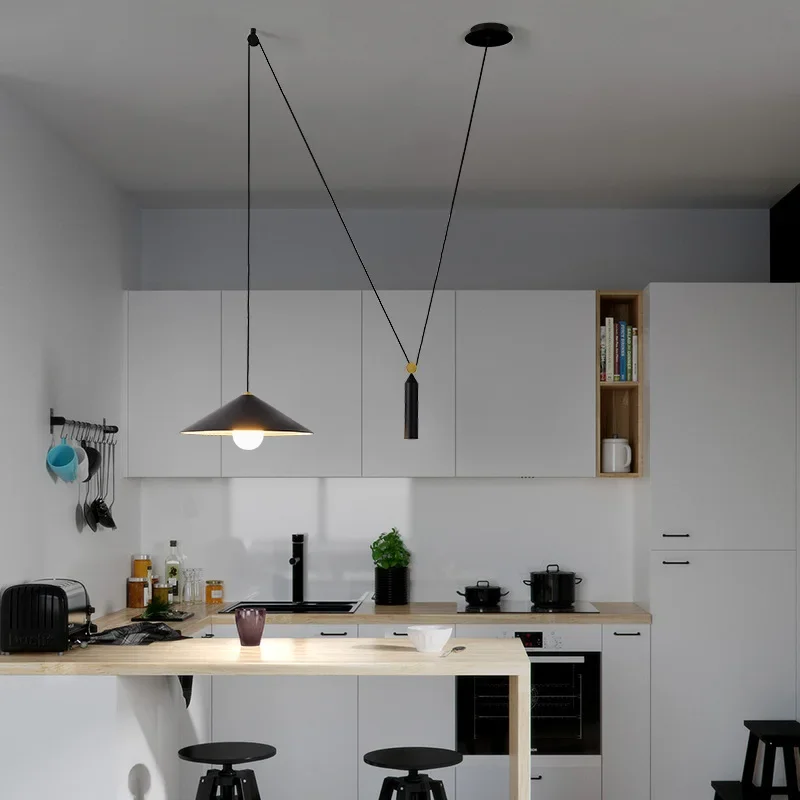 Nordic industrial chandelier Restaurant Bar Counter Pulley Lifting pendent lights Home Decor Dinng Suspension Droplight