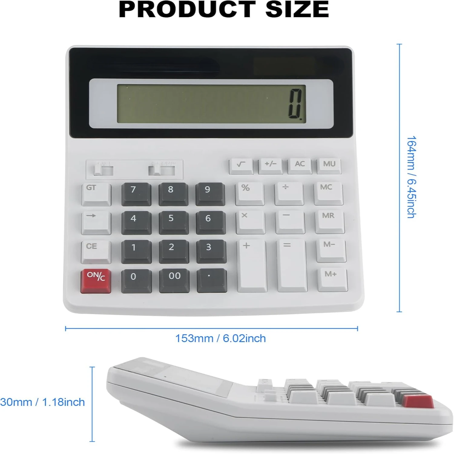 Desktop Calculator Extra Large LCD Display 12-Digit Big Number Accounting Calculator with Big Button,Battery & Solar Dual Power 