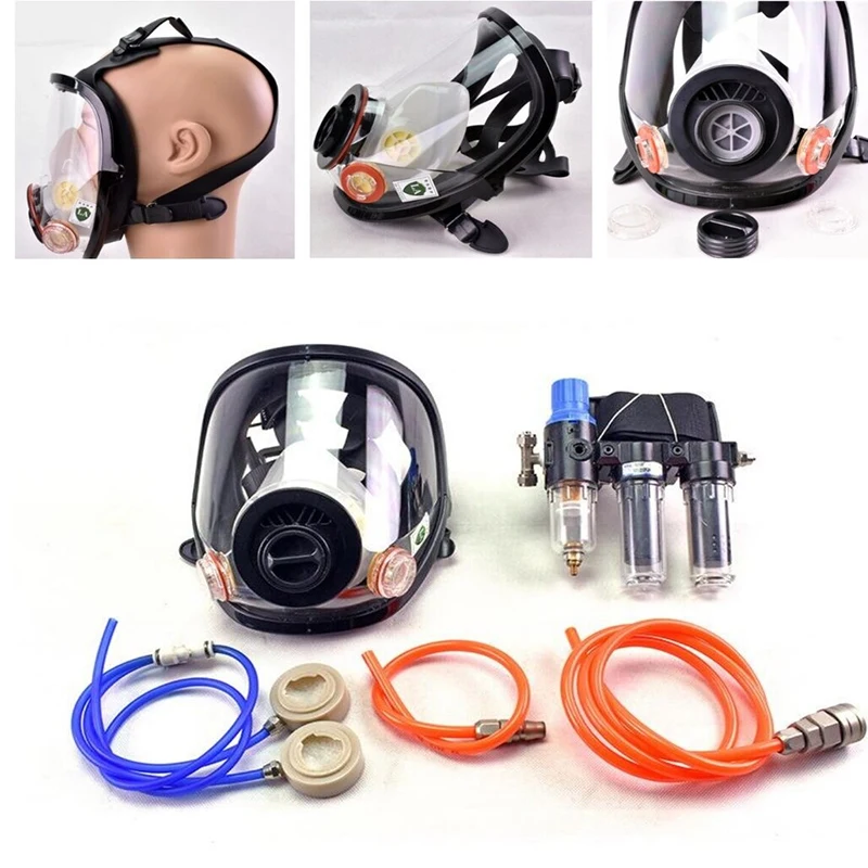3-Port Full-Face Industrial Respirator System, 4-in-1 Multifunctional Air-Supplied Protective Work Mask, Safety Equipment, 6800