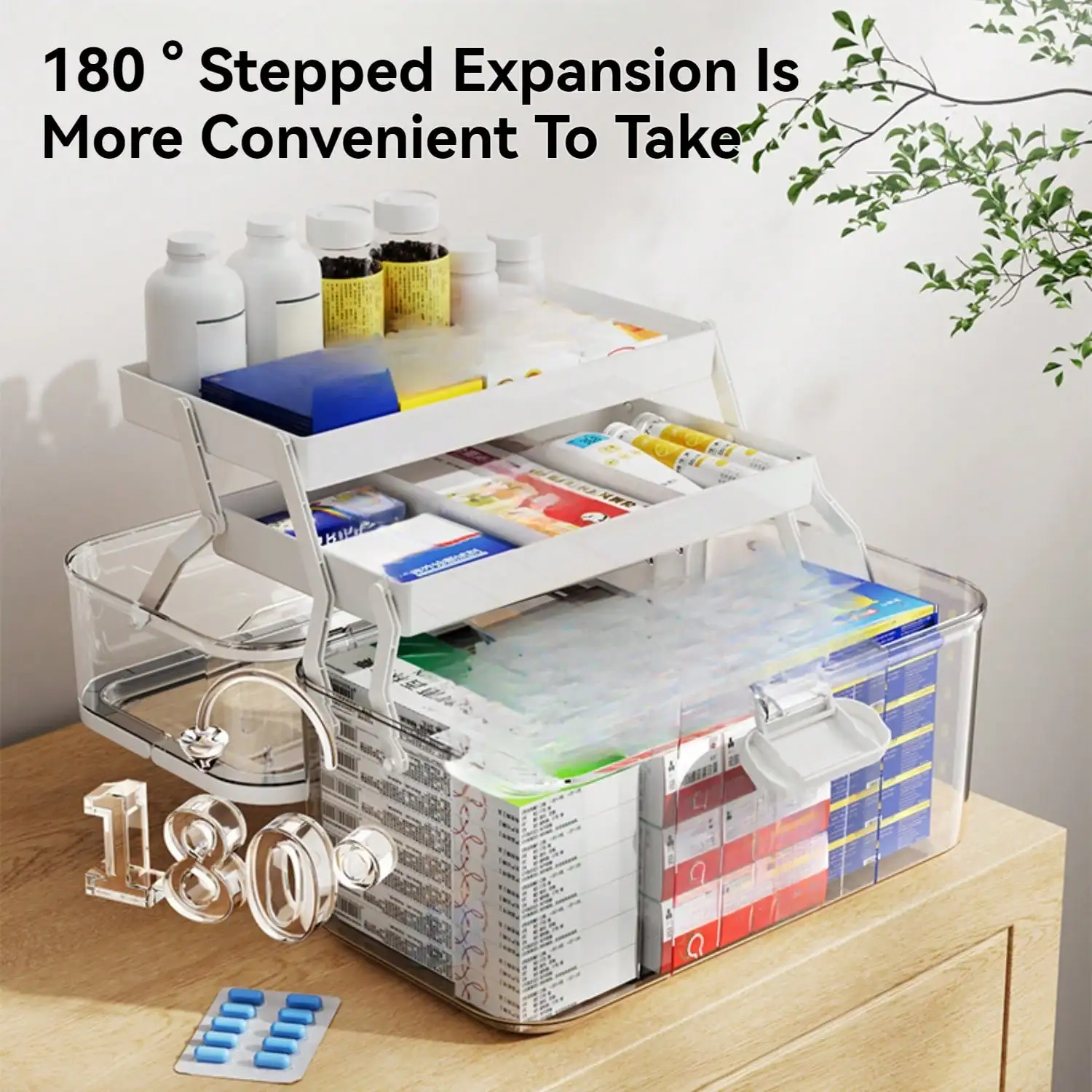 

Medicine Storage Box for Home Travel, Three-layer Large Capacity, Foldable, Moisture-proof, Transparent With Safety Lock