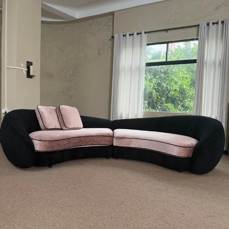 French retro contrasting color jacquard half moon artistic sense split curved module sofa