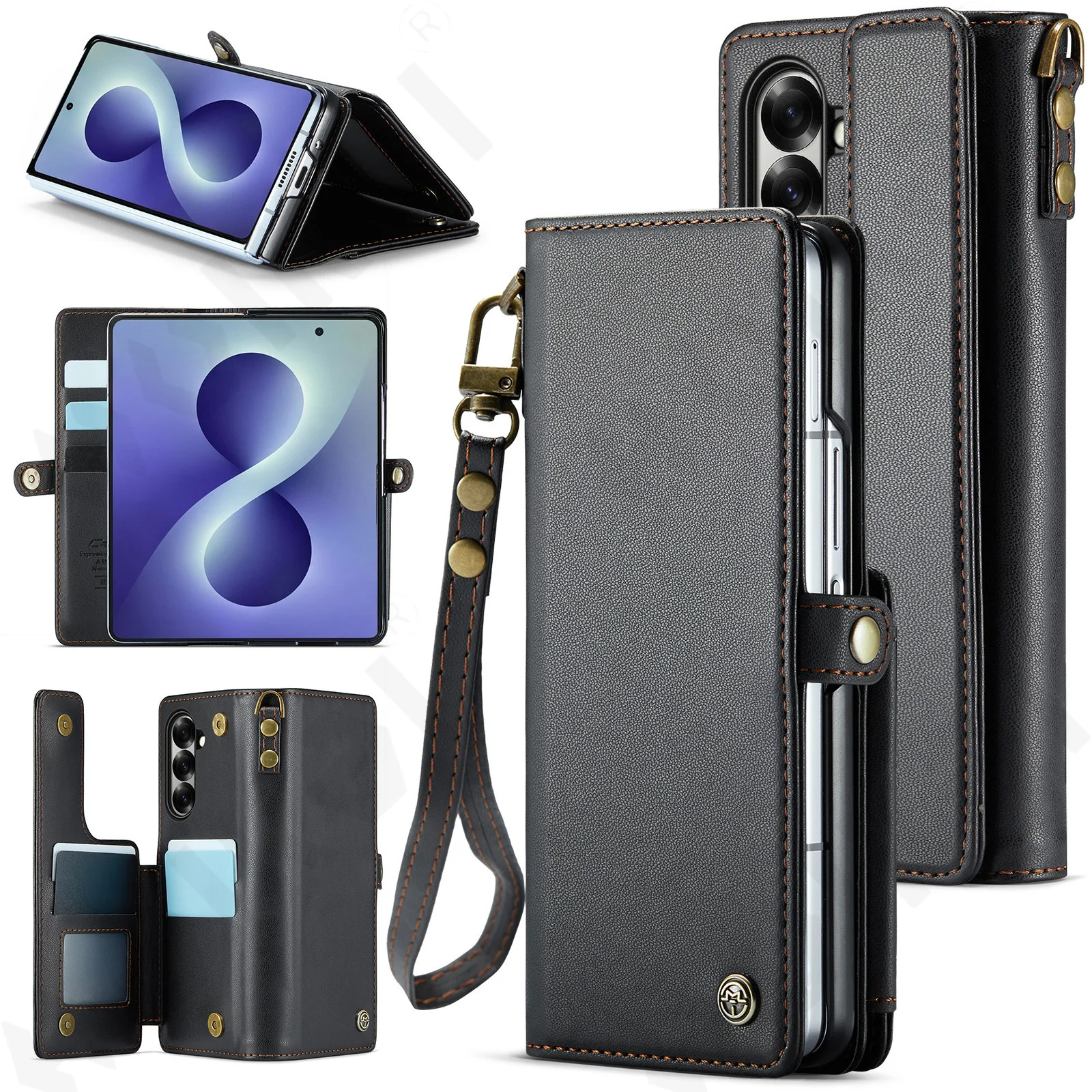 Case For Samsung Z Fold 8 Ultra 8 7 4G 5G 2026 Leather Kickstand Card Holder Pocket Stand Flip Magnetic Flip Full Cover
