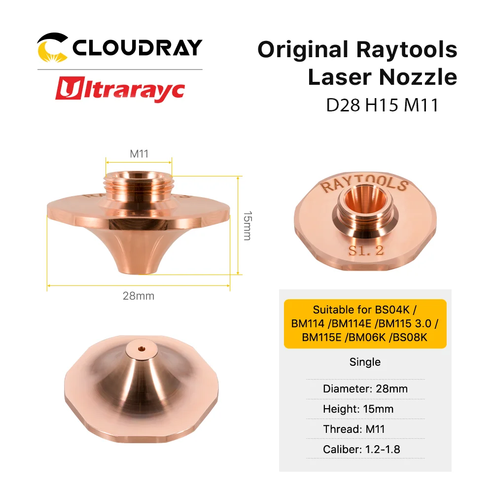 Oryginalna dysza laserowa Raytools Dia.28mm H15 M11 kaliber 1.2 do 1.8mm sześciokątny dla MS dysza tnąca laserowy dla BS04K BM114