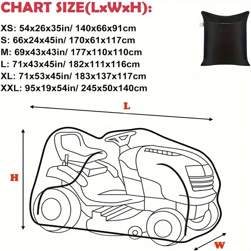 420D thickened lawnmower cover garden riding tractor cover outdoor storage dust and snow riding mower cover (s code: 66X24X45 in