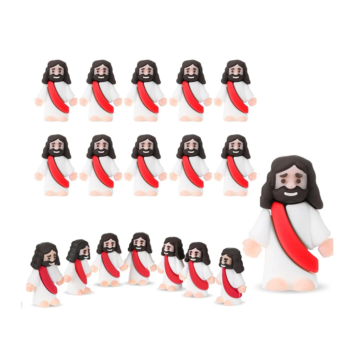 18 Pcs Jesus Toys Easter Design Mini Rubber Jesus Figurine to Hide and Seek Religious Party Favors Sunday A