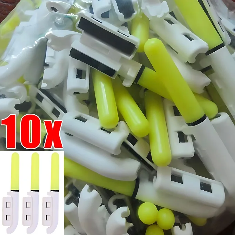 Aparejos de pesca de roca nocturna LED, luz electrónica luminosa sin batería, aparejos flotantes impermeables extraíbles, 10/5 piezas