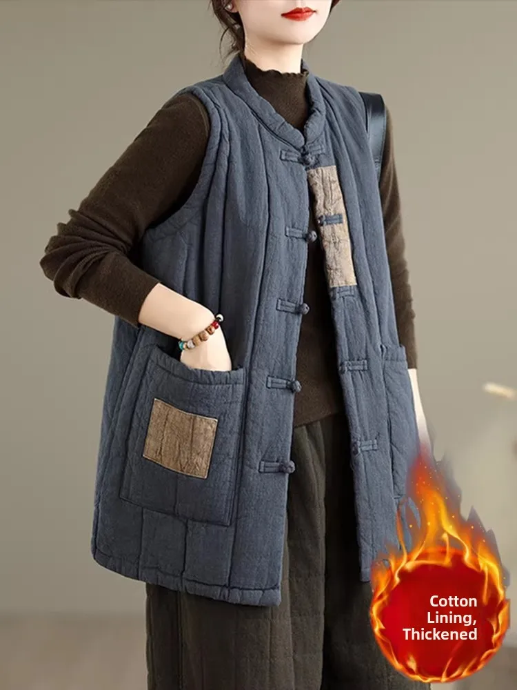 

Sli Thiened Cotton Jaet Vest Women's Outerwear Spring Autumn Winter Faionable Mommy Vest Button up Casual Vest
