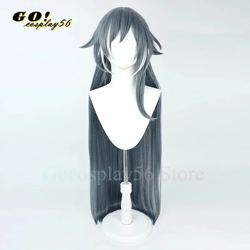 110 سنتيمتر طويل فو هوا شعر مستعار تأثيري هونكاي تأثير 3 3rd رمادي داكن مستقيم الشعر حاكم من الشعور الضفائر النساء لعبة أغطية الرأس #3