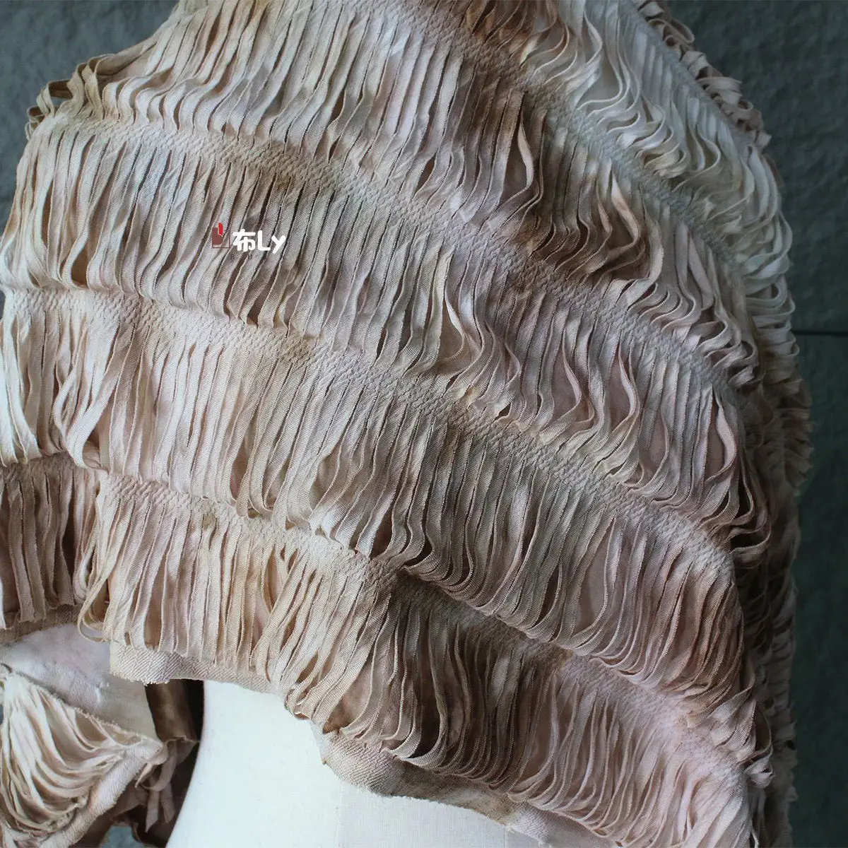 Apricot Stretch 3D Texture Fabric, Original Deconstructed Design, Literary Hanfu Material for Fashion Designers DIY