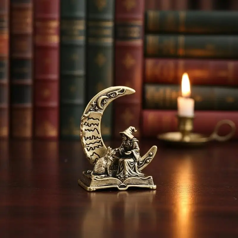 Moon Witch Figure Artistic Handcraft Ornament Minimalist Desktop Decor for Home Office Tea Pet Gift