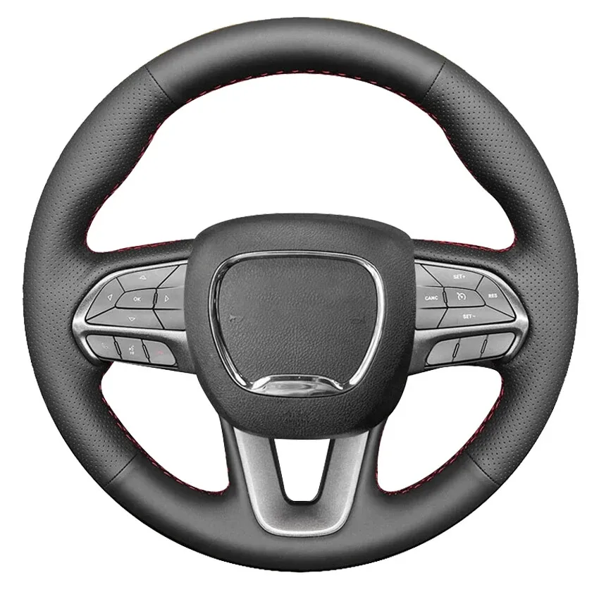 Hand-Stitched Genuine Leather  Steering Wheel Cover For Dodge Challenger 2015-21 Non-Slip Grip Interior Accessories