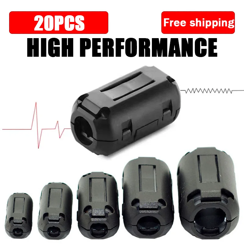 

20Pcs 3.5/5/7/9/11/13/15mm EMC Ring Core Ferrite Bead Clamp Choke Coil EMI Noise Filter Clip Cable for Black Magnetic Snap-on