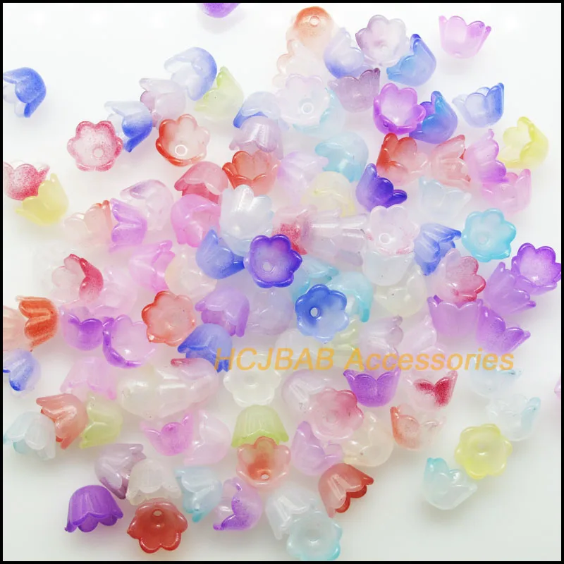 150 New Orchid Plastic Charms Flower Bell Acrylic Spacer Beads Gradient Mixed 7x9mm