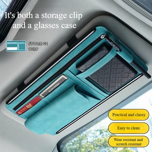 Imagen 2 del producto Funda de almacenamiento multifuncional para sombrilla de coche, soporte para tarjetas de identificación con Clip para gafas interiores de gamuza, organizador Interior para coche