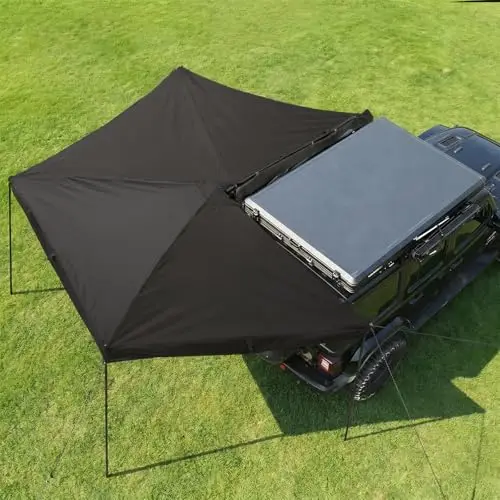 270 Vehicle Awning, 65 Sq Ft of Coverage, Passenger Side | Rack Pull-Out Sun Shade Camping, Wind Resistant, Waterproof