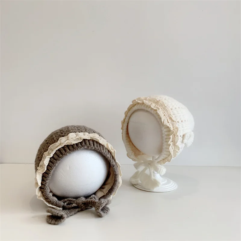 Knitting Nylon Baby Hat Adjustable Lace Boy Girl Beanie Cap For 3-24 Months Newborn Photography Props Bonnet Photo Accessories