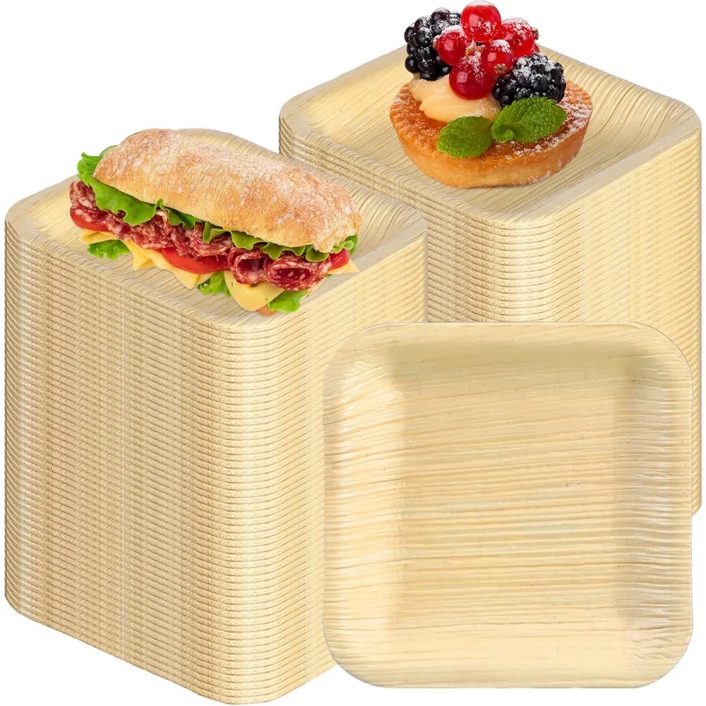 

200-Piece Christmas Bamboo Plates Crafted from Palm Leaves - 4 Inch Square Disposable Party Dessert Plates