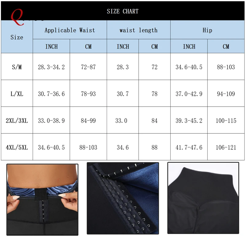 Qtree Sauna Sweat Shorts for Women High Waisted Hot Thermo Waist Trainer Slimming Leggings Trimmer Pants Body Shaper with Hooks