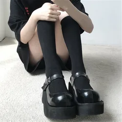 Black Gothic Punk Loli Shoes Female Japanese Jk Harajuku Mary Jane Platform High Heels Sweet Girl Lolita Pu Women's Summer Shoes