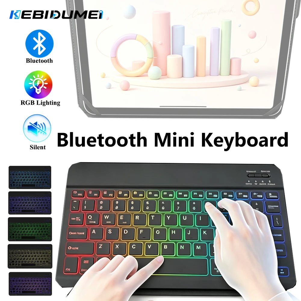 KEBIDUMEI Bluetooth Mini Keyboard 10 inch Backlit Ultrathin Keyboard Rechargeable Mute Click Office Keypad Computer Accessories