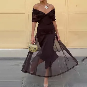 Women French V Neck Chiffon Floral Print Camisole Dress 2026 Fall New Elegant Off Shoulder Flowy Hem Vacation Party Midi Dresses
