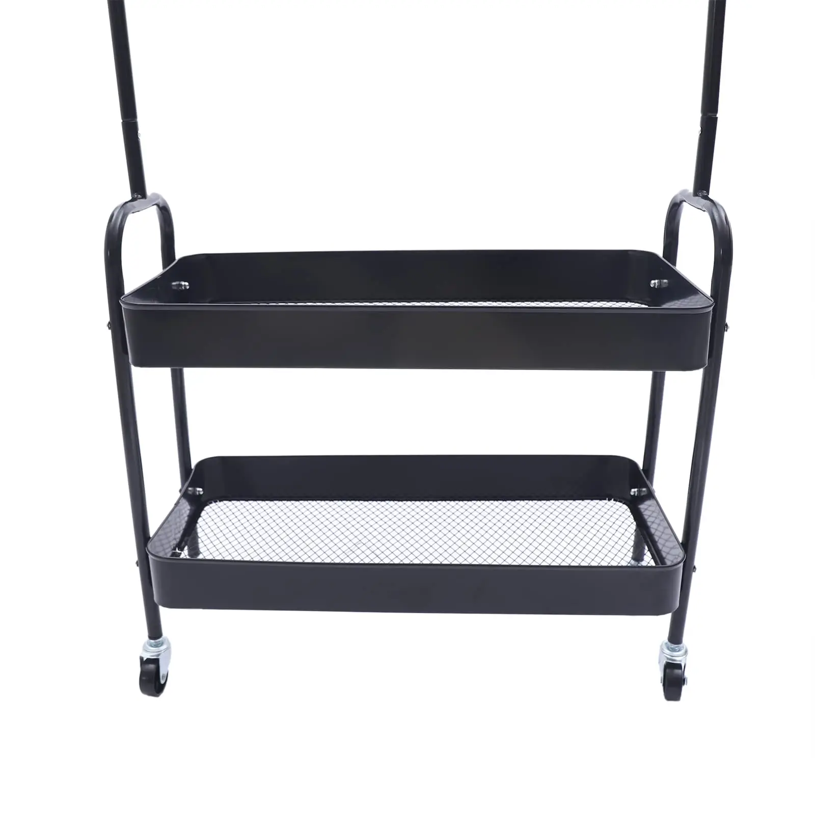 شماعة أرضية لرف الملابس 2 في 1، قضيب عرض الملابس بطبقتين، منظم تخزين خزانة قائم بذاته مع سلة معدنية من طبقتين، Ro