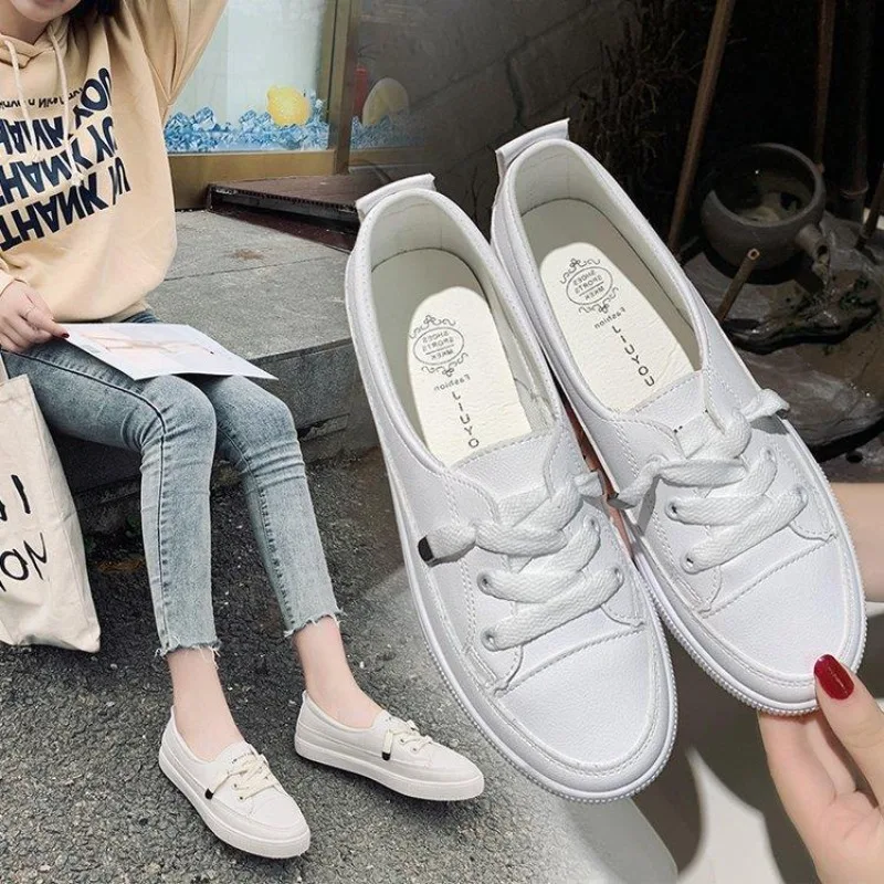 2024 nova plataforma baixa tênis feminino sapatos de couro do plutônio tênis caminhada mocassins branco deslizamento plano em vulcanizar sapatos casuais