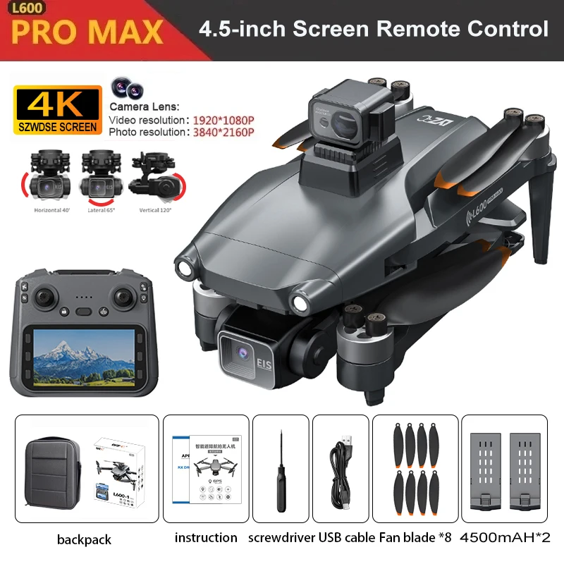 2026 L600 Pro MAX GPS Drone 4K Professionele HD Camera 3-assige Gimbal Luchtfotografie 5G WIFI FPV 360 ° Laser Obstakelvermijding Borstelloze Motor Groot Scherm RC Quadcopter 2 Batterijen Drone
