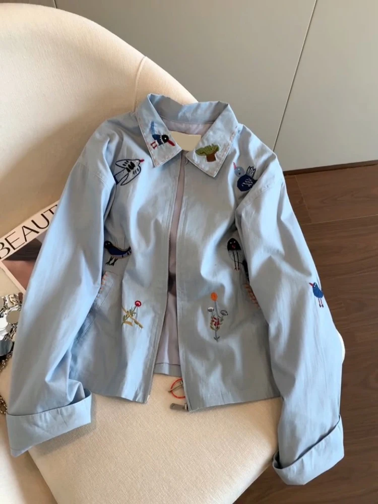 

Мужская куртка с воротником и вышивкой в стиле ретро (цветы и птицы), весенне-осенняя, модная, универсальная, больших размеров