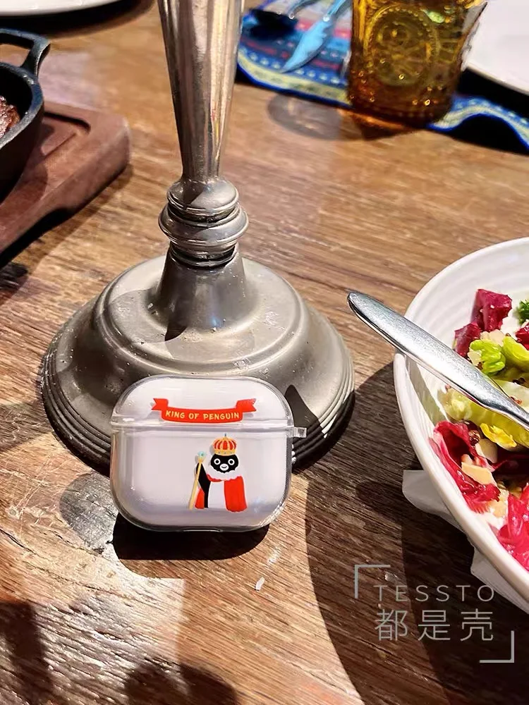 Penguin Cartoon King Cute Case for Apple AirPods 3 Transparent TPU Funny Cover for AirPods Pro 1 2 AirPods Case