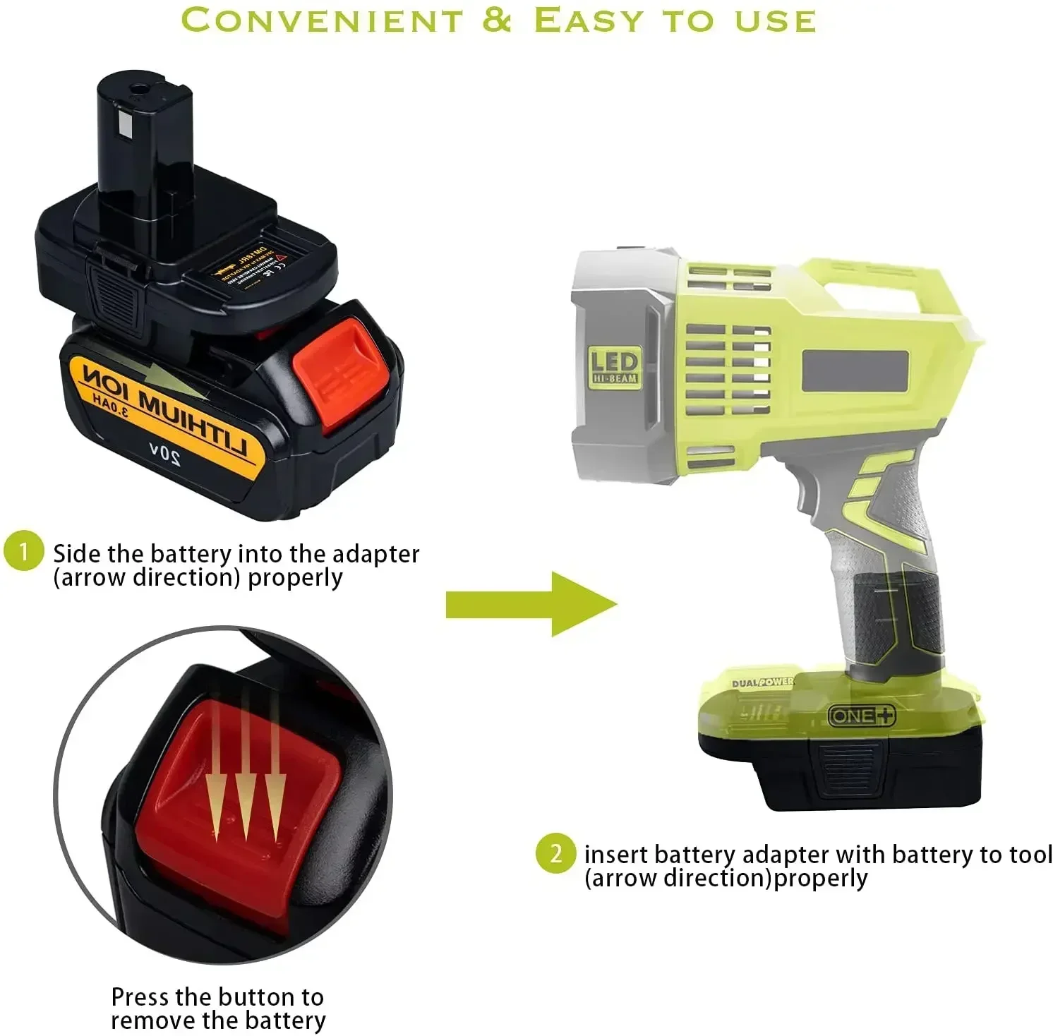 Imagem -02 - Adaptador Conversor de Bateria Dm18rl Usb para Ryobi 18v Conversor de Ferramenta para Dewalt 20v para Milwaukee 18v Adaptador de Bateria de Íon-lítio