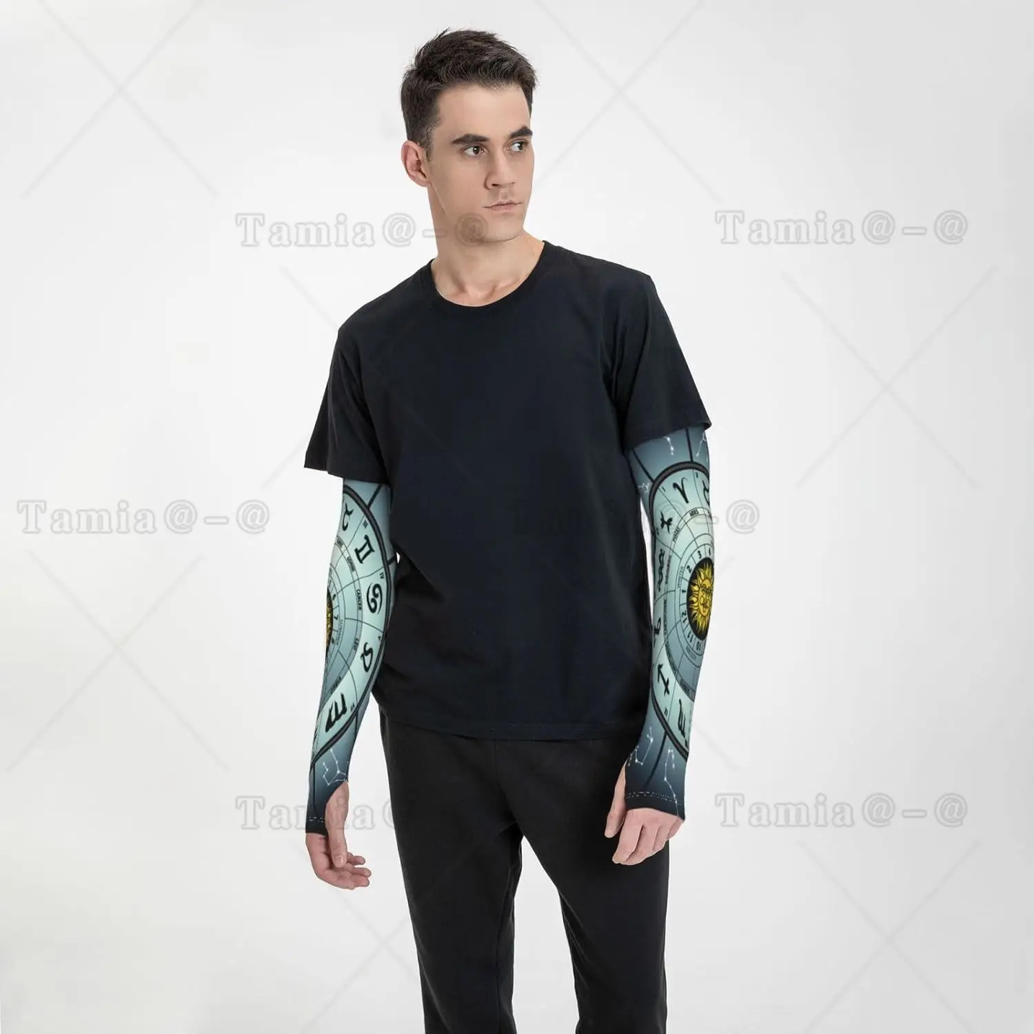 แผนภูมิราศีกลุ่มดาวโหราศาสตร์ปลอกแขนล้อป้องกันรังสียูวี Sun Unisex Sport Ice Silk Sleeves