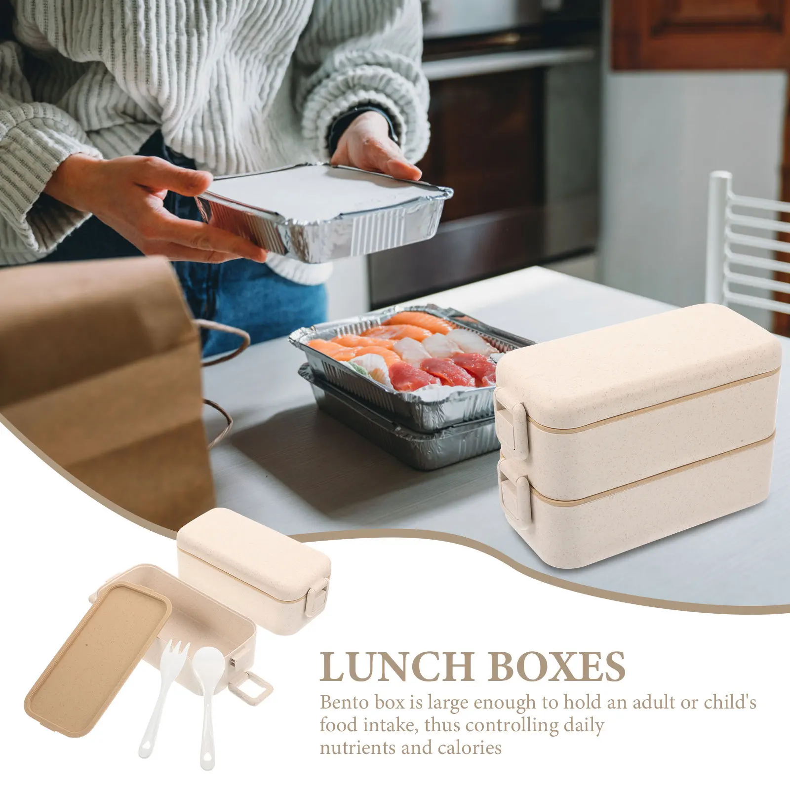 

Wheat Straw Bento Box Large Capacity Reusable Lunch Container Microwave Safe Food Storage Box for Office School Outdoor Use