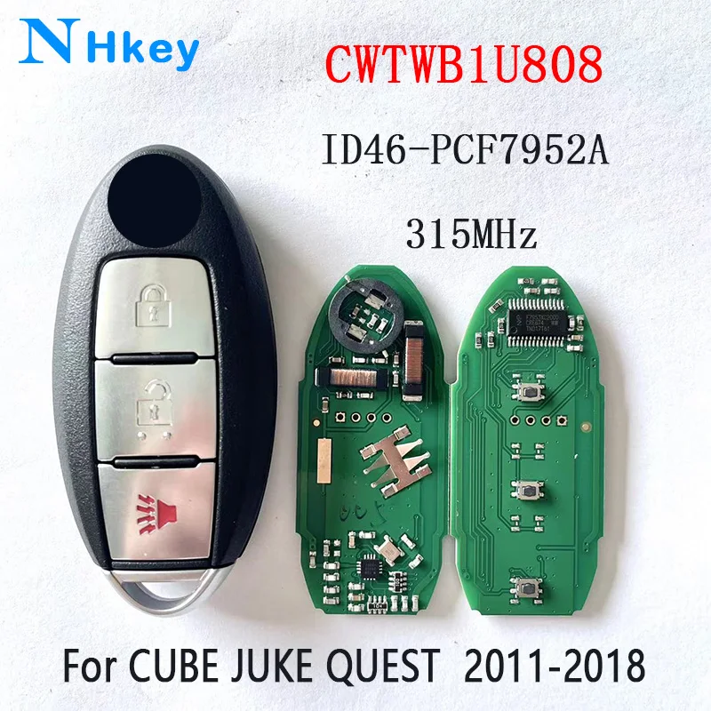 

NHkey 315MHz Car Remote Control Key For Nisan Leaf Versa Cube Juke Quest 2011-2017 ID46 PCF7952A CWTWB1U808 Keyless Card ﻿