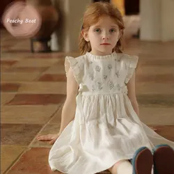 Baby Girl Princess Cotton Embroidery Floral Dress Infant Toddler Child Cute Fly Sleeve Ruffles Vestido Summer Baby Clothes 1-10Y